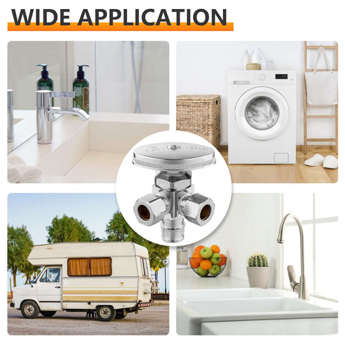 10 Pcs 1/2" Pex-a Expansion (F1960) Inlet x 3/8" ODx 3/8" OD Compr. Dual Angle Stop Valve, Multi Turn (Lead Free) Plumbingsell