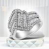 14K White Gold 1-1/2 Cttw Round and Baguette Diamond Bypass Cocktail Ring Band (H-I Color, SI1-SI2 Clarity) - Size 7