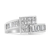 14K White Gold 1 1/2 Cttw Invisible-Set Princess and Channel-Set Baguette Diamond Geometric Bypass Ring Band (G-H Color, SI2-I1 Clarity) - Ring Size 7