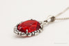 Antique Ruby Color Glass Floral Design 835 Silver Necklace