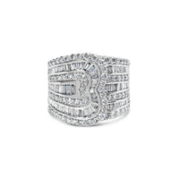 10K White Gold 2 1/2 Cttw Round and Baguette-Cut Diamond Multi-Row Bypass Ring (J-K Color, I2-I3 Clarity) - Ring Size 7