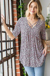 Heimish Full Size Short Sleeve Crisscross Animal Babydoll Top Plus Size