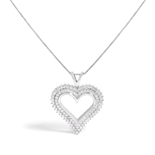 .925 Sterling Silver 1.00 Cttw Diamond Heart 18" Pendant Necklace (I-J Color, I2-I3 Clarity)