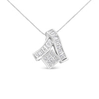 14K White Gold 1 7/8 cttw Princess and Baguette Cut Mixed Geometry Diamond Pendant Necklace (G-H, SI1-SI2)