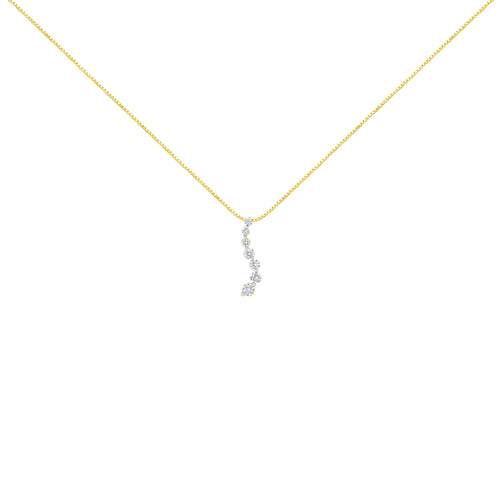 AGS Certified 14K Yellow Gold 2.0 Cttw Baguette and Brilliant Round-Cut Diamond Journey 18" Pendant Necklace (F-G Color, I1-I2 Clarity)