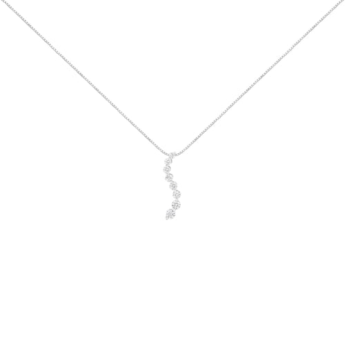 AGS Certified 14k White Gold 3.0 Cttw Baguette and Brilliant Round-Cut Diamond Journey 18" Pendant Necklace (K-L Color, I1-I2 Clarity)