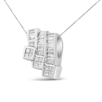 14K White Gold 1 1/2 Cttw Invisible Set Princess and Channel Set Baguette-cut Diamond Triple Curve Pendant Necklace (G-H Color, SI1-SI2 Clarity) - NO CHAIN INCLUDED