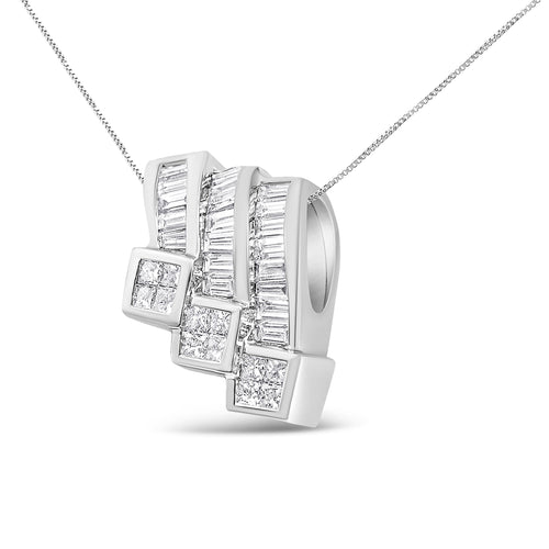 14K White Gold 1 1/2 Cttw Invisible Set Princess and Channel Set Baguette-cut Diamond Triple Curve Pendant Necklace (G-H Color, SI1-SI2 Clarity) - NO CHAIN INCLUDED