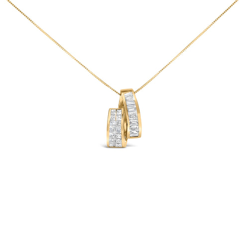 14K Yellow Gold 1 5/8 cttw Princess and Baguette Cut Diamond Fashion Pendant Necklace (G-H, VS2-SI1)