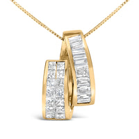 14K Yellow Gold 1 5/8 cttw Princess and Baguette Cut Diamond Fashion Pendant Necklace (G-H, VS2-SI1)