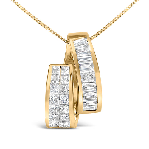 14K Yellow Gold 1 5/8 cttw Princess and Baguette Cut Diamond Fashion Pendant Necklace (G-H, VS2-SI1)