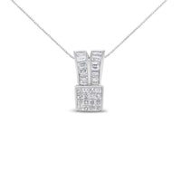 14K White Gold 1 5/8 cttw Princess and Baguette Cut Diamond Heart Ribbon Pendant Necklace (G-H, VS1-VS2)