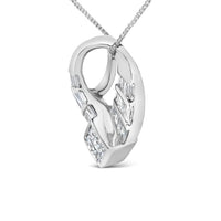 14k White Gold 1 5/8 Cttw Invisible Set Princess and Channel Set Baguette Diamond Curved Oval Shape Pendant Necklace (G-H Color, VS2-SI1 Clarity)