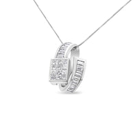 14K White Gold 2 cttw Princess and Baguette Cut Diamond Double Loop Pendant Necklace (G-H, VS1-VS2)
