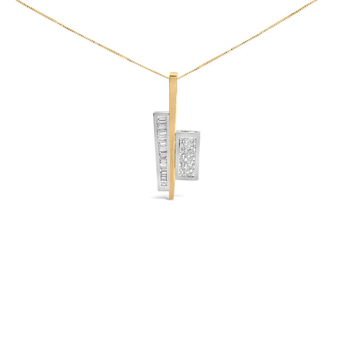18K Yellow and White Gold 1 7/8 Cttw Princess Baguette Diamond Key Shaped 18" Pendant Necklace (H-I Color, SI1-SI2 Clarity)