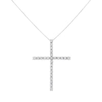 .925 Sterling Silver 2 1/2 cttw Diamond Cross Pendant Necklace (H-I, I2-I3)