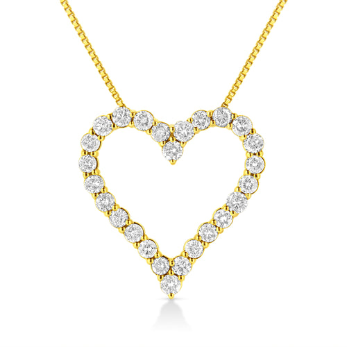 14K Yellow Gold Plated .925 Sterling Silver 2.00 Cttw Shared Prong-Set Round Brilliant-Cut Diamond Open Heart 18" Pendant Necklace (K-L Color, I2-I3 Clarity)