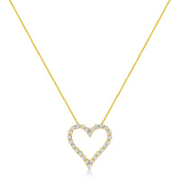 14K Yellow Gold Plated .925 Sterling Silver 2.00 Cttw Shared Prong-Set Round Brilliant-Cut Diamond Open Heart 18" Pendant Necklace (K-L Color, I2-I3 Clarity)
