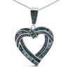 .925 Sterling Silver 1.00 Cttw Baguette and Round Blue Diamond Open Heart Pendant Necklace