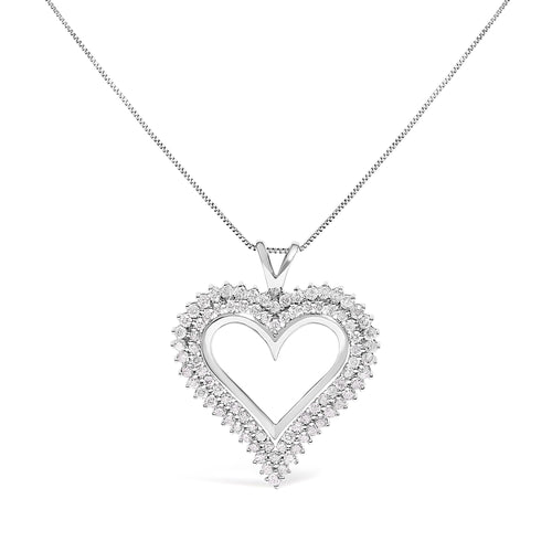 .925 Sterling Silver 1.00 Cttw Diamond Heart 18" Pendant Necklace (I-J Color, I2-I3 Clarity)