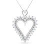 .925 Sterling Silver 1 3/4 Cttw Round Diamond Lined Open Heart Pendant 18" Necklace (I-J Color, I2-I3 Clarity)