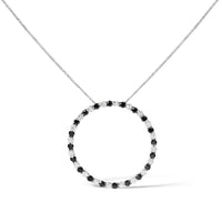 .925 Sterling Silver 2.0 Cttw Alternating Black and White Diamond Open Hoop Circle Pendant Necklace (H-I Color, I2-I3 Clarity) - 18" Inches