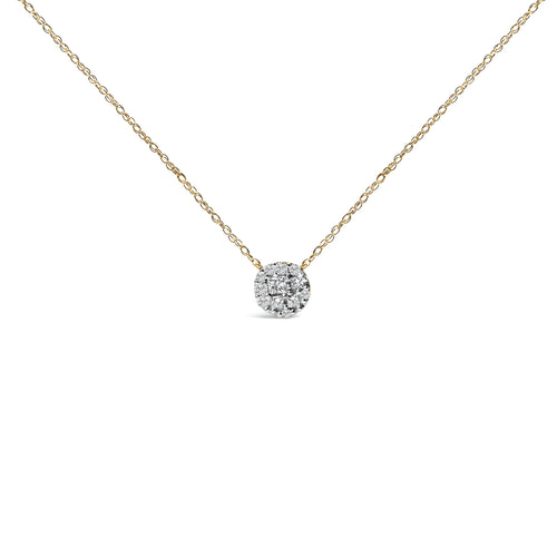 14K Yellow Gold Plated Sterling Silver 3/8 Cttw Diamond Cluster Pendant Necklace