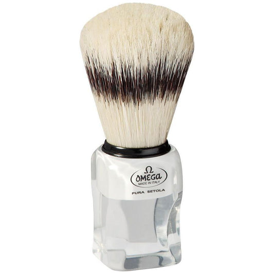 Omega Boar Bristle Shaving Brush With Stand Classy Square Handle #81020