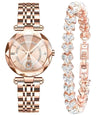 Women Watches with Bracelet Rose Gold for Lady Elegant Stainless Steel Strap Fashion Analog Creative Dial Wrist Watch (Rose Gold)
