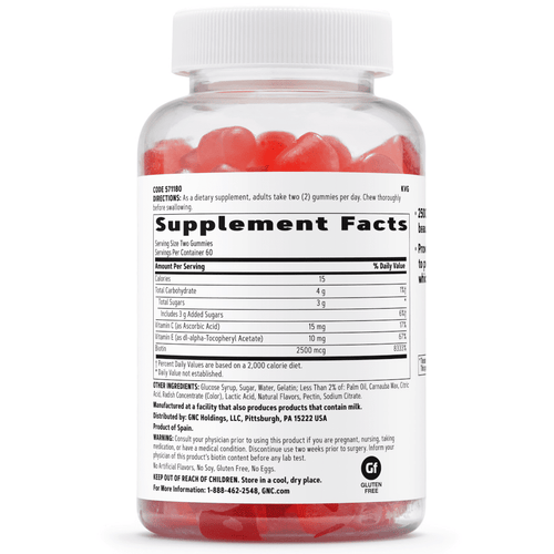 GNC Hair, Skin, & Nails Gummies, 120 Gummies, with 2500 mcg Biotin, Gluten Free, Natural Strawberry Flavor EasyOptionXY LLC