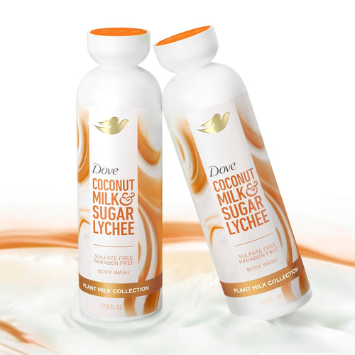 Dove Plant Milk Cleansing Body Wash Coconut & Lychee for Moisturized Skin Gentle Cleanser, No Sulfate Cleansers or Parabens, 98% Biodegradable 17.5 fl oz