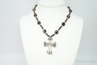 Designer Large Cross Smoky Topaz Pearl Sterling Silver Necklace