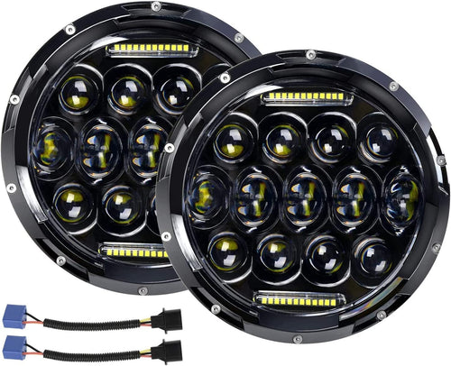 Aaiwa 7 Inch Round LED Headlight Daytime Running Light Dlr High Low Beam For Car Motorcycle With H4 H13 Adapter 2 Pack