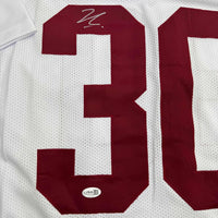 Framed Autographed/Signed Jihaad Campbell 35x39 Alabama White College Football Jersey JSA COA