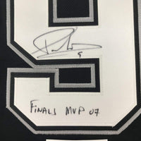 Framed Autographed/Signed Tony Parker Finals MVP 07 35x39 San Antonio Black Basketball Jersey JSA COA