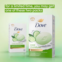 Dove Beauty Bar Soap Cool Moisture Cucumber & Green Tea Scent, 6 Bars for Refreshed Skin, Leaves Skin Refreshed 3.75 oz