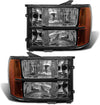 2007-2014 Sierra Headlight Assembly Compatible with 2007-2014 GMC Sierra 1500 / 07-14 GMC Sierra 2500HD 3500HD Chrome Housing with Amber Reflector Replacement Left and Right