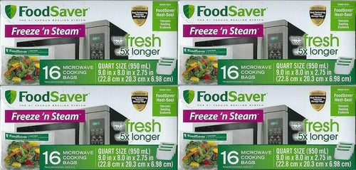 FoodSaver 1-Quart Freeze 'n Steam Microwavable Single-Cooking Bags, 16 Count, Clear (Pack of 8)