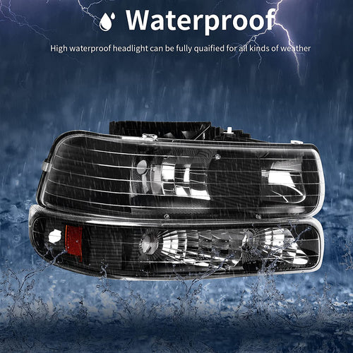 Autosaver88 Headlight Assembly Compatible With 19992002 Chevy Silverado 1500 250020012002 1500hd 2500hd 350020002006 Tahoe Suburban 2500 Headlamp Bumper Lights Black Housing Amber Reflector