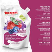Mazzoni, Forest Berries Fruit Puree, 100% Fruit, No Sugar Added 1 kg (2.2 lb)