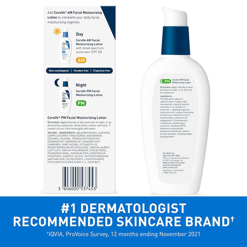 2 Pack CeraVe PM Facial Moisturizing Lotion, Night Cream with Hyaluronic Acid and Niacinamide