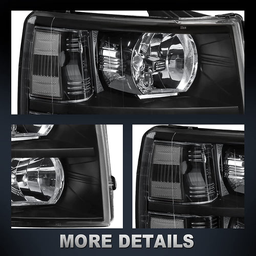 Mostplus Headlight Assembly Compatible With Chevy Chevrolet Silverado 1500 2500 3500 Black Housing Clear Lens Amber Reflector