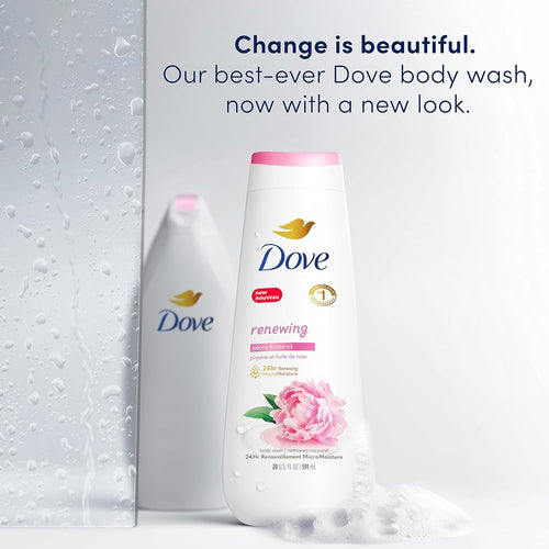 Dove Body Wash 4 Count Renewing Peony and Rose Oil for Renewed, Healthy-Looking Skin Gentle Skin Cleanser with 24hr Renewing MicroMoisture 20 oz