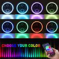 1997-2018 Jeep Wrangler 7 Inch RGB Halo Headlights And Fog Lights Bluetooth Color Control Dot Kits For 19972018 Jk Jku Tj Ljw Ring Drl Amber Turn Signal hi/lo Beam Multicolor