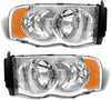 2002-2005 Dodge Ram Headlight Assembly For 1500 2500 3500 20032005 Clear Chrome Lens With Amber Reflector Replacement Left Right