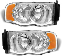 2002-2005 Dodge Ram Headlight Assembly For 1500 2500 3500 20032005 Clear Chrome Lens With Amber Reflector Replacement Left Right