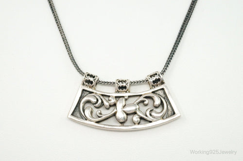 Vintage Silpada Retired Floral Curved Bar Slide Sterling Silver Necklace