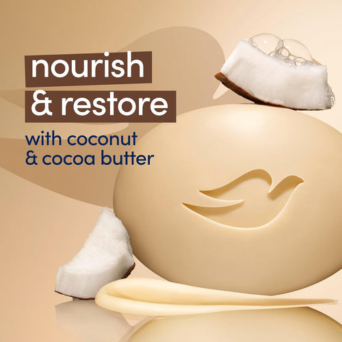 Dove Beauty Bar Soap Restoring Coconut & Cocoa Butter 6 Count for Restored Skin, Nourishes Skin 3.75 oz