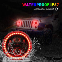 1997-2018 Jeep Wrangler 7 Inch RGB Halo Headlights And Fog Lights Bluetooth Color Control Dot Kits For 19972018 Jk Jku Tj Ljw Ring Drl Amber Turn Signal hi/lo Beam Multicolor