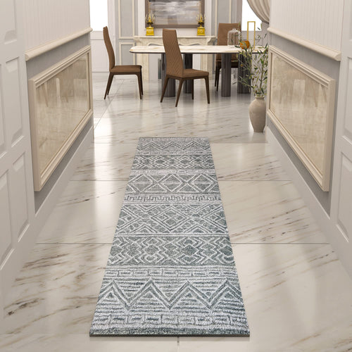 Premium Hand-Tufted Rug Made of 100% Wool  - Still River Grey - 2x8 Feet
